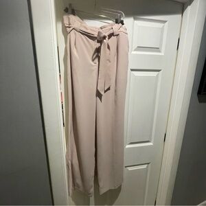 Express Cream Wide Leg Pants with Tie Waist